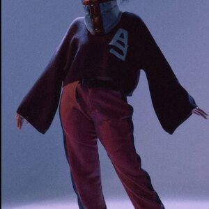 Alpha Style Paonia Flare Sleeves Knitted‎ Top Black Cropped Sweater